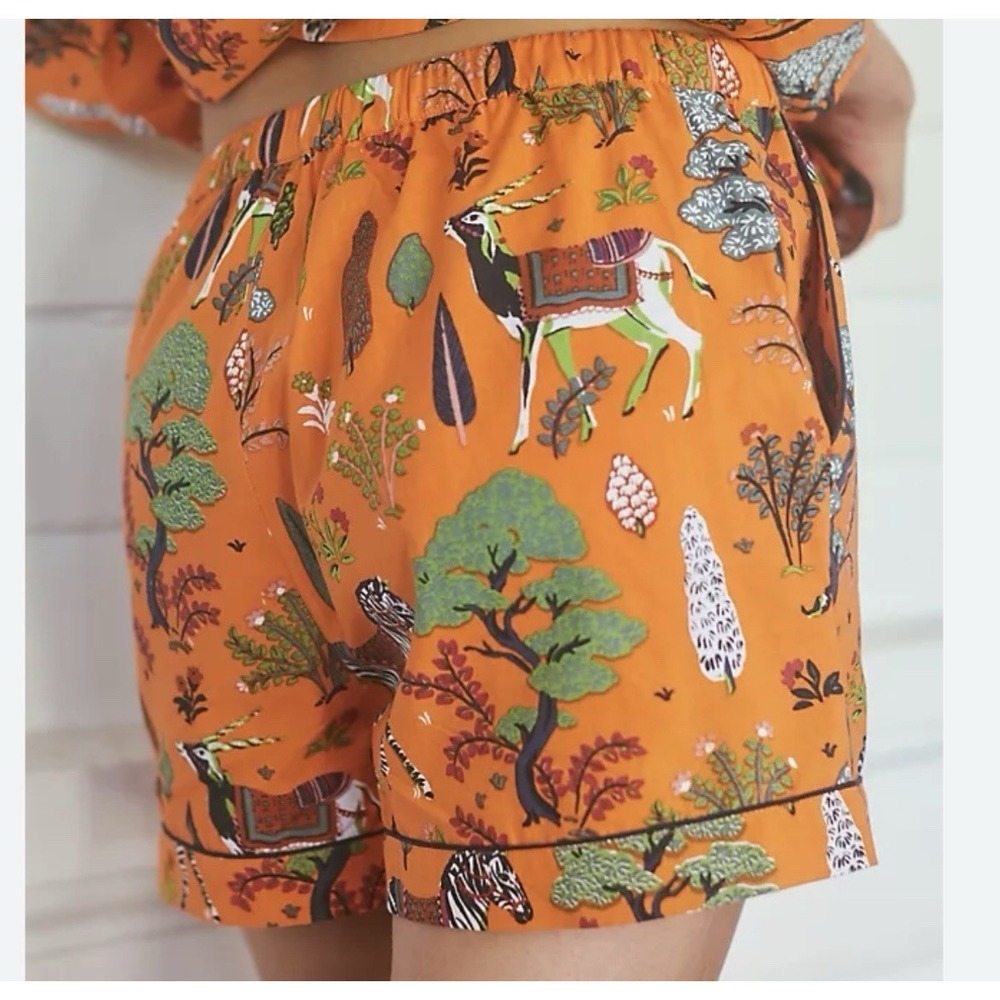 Fresh Print X Anthropologie Pajama Shorts XL 100% Organic Cotton Safari Print
